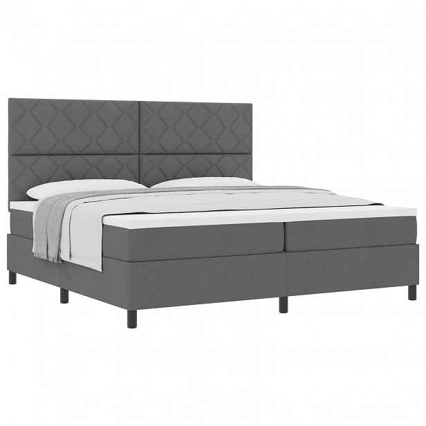 vidaXL Postel s boxspringem s čelo Tmavě šedá 200 x 200 cm textil