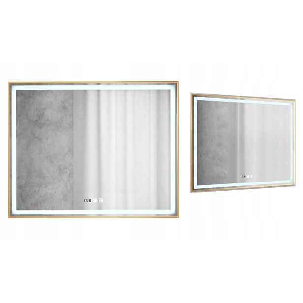 Obdélníkové podsvícené zrcadlo 100x80 energeticky úsporné Led Orion Rose Gold