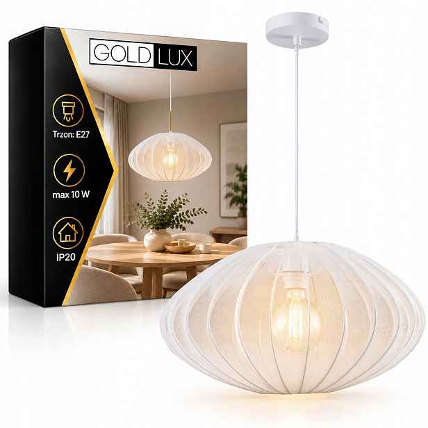 stropní svítidlo Led Závěsný lustr E27 Bílá Japandi Abažur Velké stínítko
