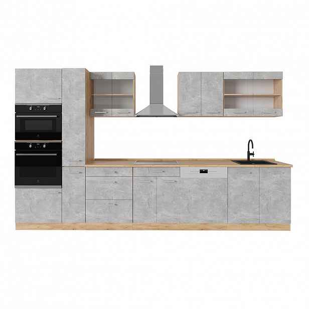 Vicco KUCHYŇSKÝ KOUT R-Line Beton/zlatý dub 350 cm bez pracovní desky