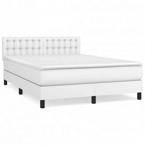 vidaXL Box spring postel s matrací bílá 140 x 190 cm umělá kůže