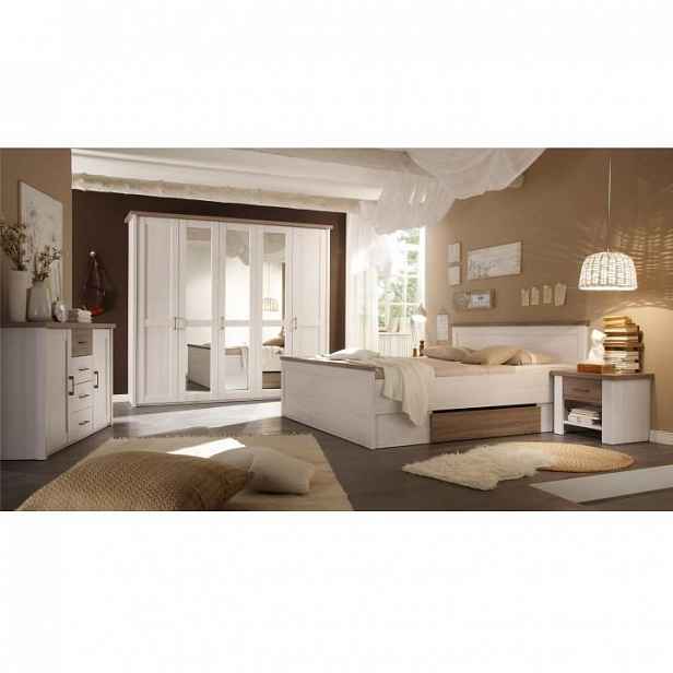 Ložnicový komplet (postel, 2 noční stolky, skříň), pinie bílá / dub sonoma truflový