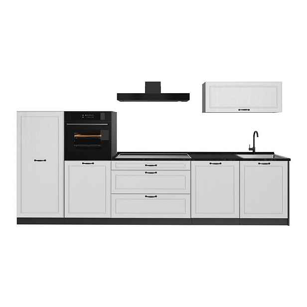 Vicco KUCHYŇSKÝ KOUT R-Line, Bílý venkovský dům/Antracit, 340 cm pracovná doska antracitová