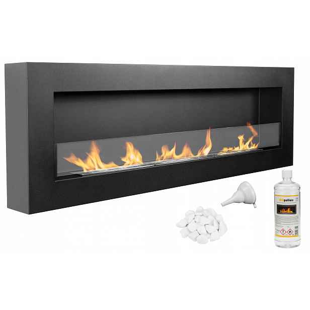 Závěsný biokrb se sklem 120x40x12 cm Box černý Biokominki Gmt