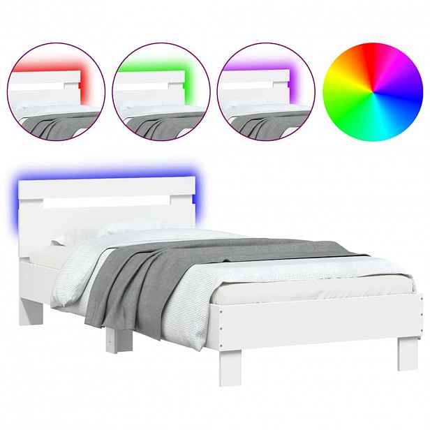 vidaXL Rám postele s čelem a LED osvětlením bílý 75 x 190 cm