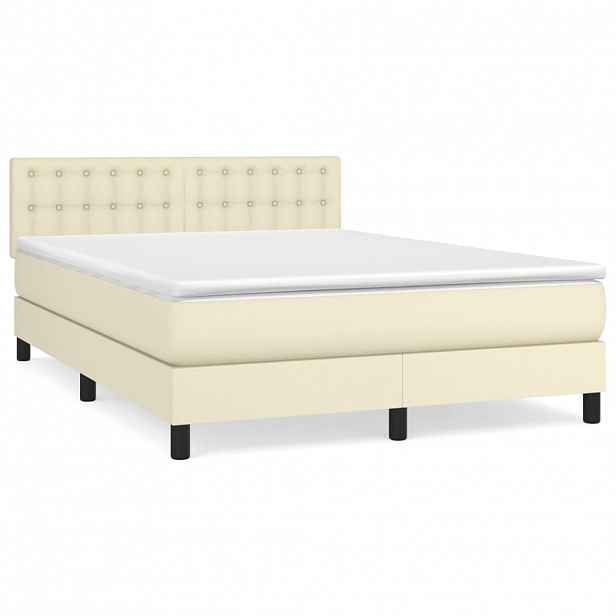 vidaXL Box spring postel s matrací krémová 140x190 cm umělá kůže