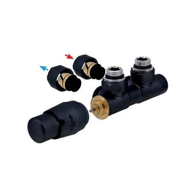 HS Twins - připojovací armatura pro středové připojení 50 mm s termostatickou hlavicí nalevo; pro CU 15x1 - černá