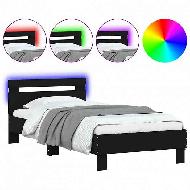 vidaXL Rám postele s čelem a LED osvětlením černý 75 x 190 cm