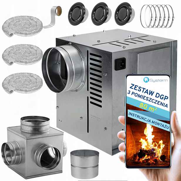Krbová Turbína Krbový ventilátor Set Dgp 3 místnosti 80 m2