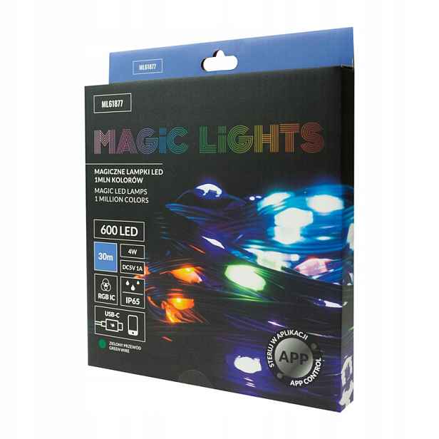 Ecolight světelný řetěz 30 m 600 Led Rgb Usb-c 4 W zelený