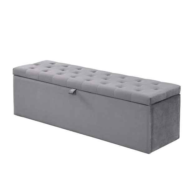 Redom SAMETOVÁ lavice s úložným prostorem 138/41/42 cm, elegantní prošívání, šedá