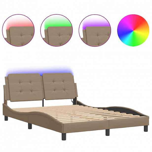 vidaXL Rám postele s LED bez matrace Zadar cappuccino 140 x 200 cm
