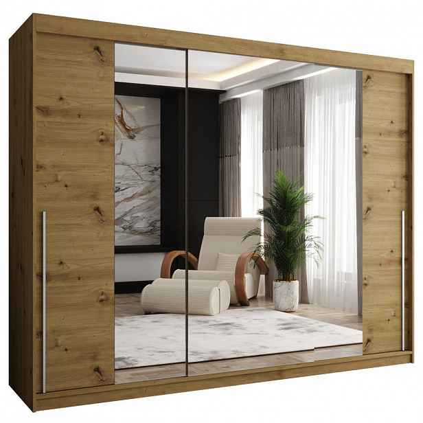 Home Collective SKŘÍŇ S POSUVNÝMI DVEŘMI se zrcadlem, šířka 250 cm, Artisan se stříbrným úchytem