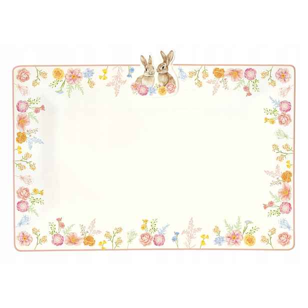 Podnos porcelánová s králíkem a květinami 36x24 cm, obdélníková paterka