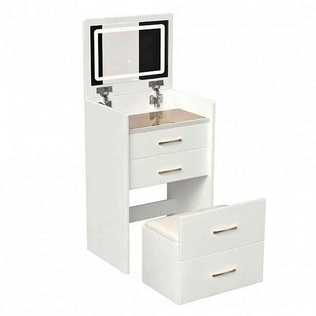 Urban Meuble TOALETNÍ STOLEK 3v1 / noční stolek 60 cm, bílý, zrcadlo, taburet
