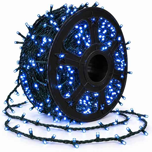 Vánoční Osvětlení Na Stromeček 1000 Led 60 m Modré Flash IP44 Silný kabel na cívce