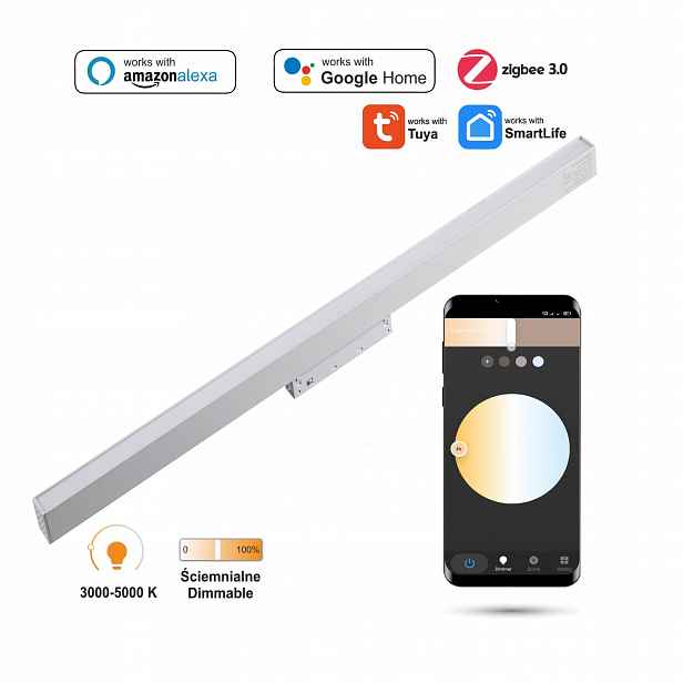 Lineární reflektor Bílý Led Zigbee Flood 20W Smart Track 48VDC 3000-5000K