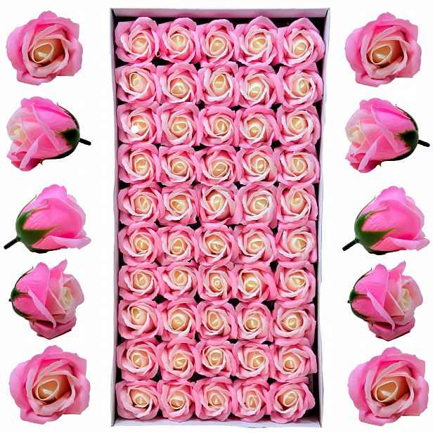 Mýdlové růže růžovo-krémové 50 ks Mýdlové hlavičky Květiny do flowerboxů