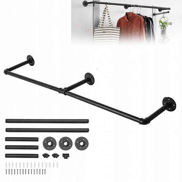Tyč na oblečení Nástěnný Věšák Z Oceli černá Loft 120CM sada
