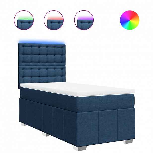 vidaXL Box spring postel s matrací modrá 90x200 cm textil