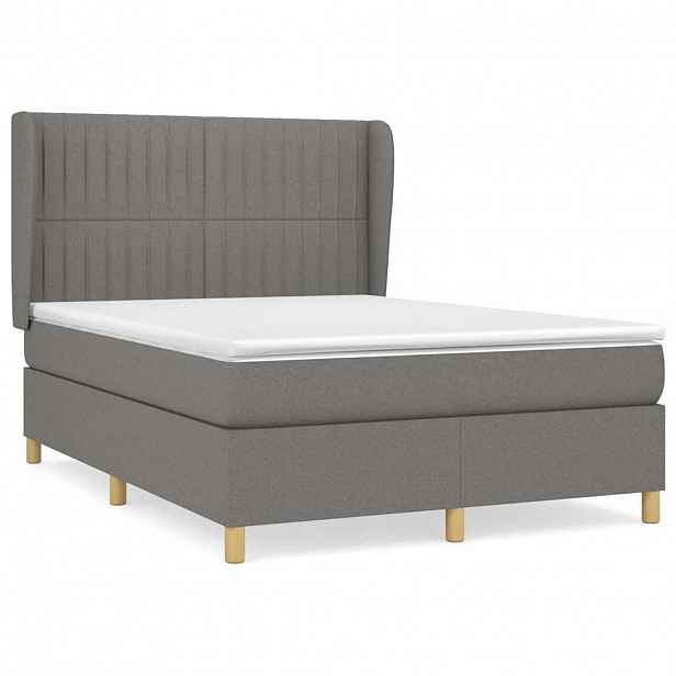 vidaXL Box spring postel s matrací tmavě šedý 140 x 190 cm textil