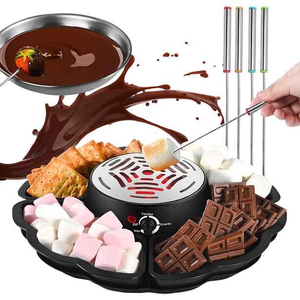 Elektrické fondue Bedee 2v1 se 4 vidličkami na čokoládu a S'mores 300 W