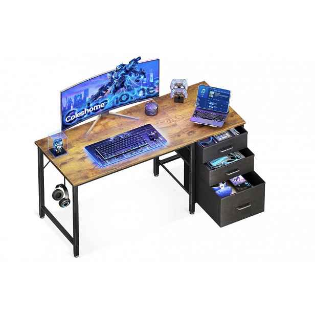 Počítačový stůl Coleshome 120 x 48 cm, 3 zásuvky, držák na sluchátka