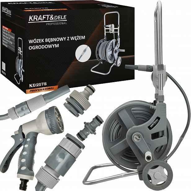 Vozík s zahradní hadicí 45 m+2 m 1/2" Kraft&Dele KD2078 Kola Pistole