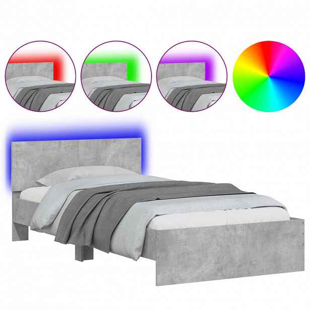 vidaXL Rám postele s čelem a LED osvětlením betonově šedý 100 x 200 cm