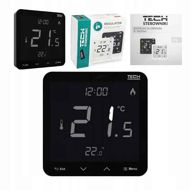 Regulátor Pokojový Termostat Drátový Tech R-10S Plus Černý