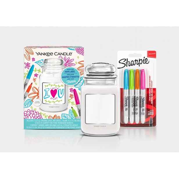 Yankee candle Darčekový set Veľká Sviečka Clean Cotton a Perá Sharpie 623 g