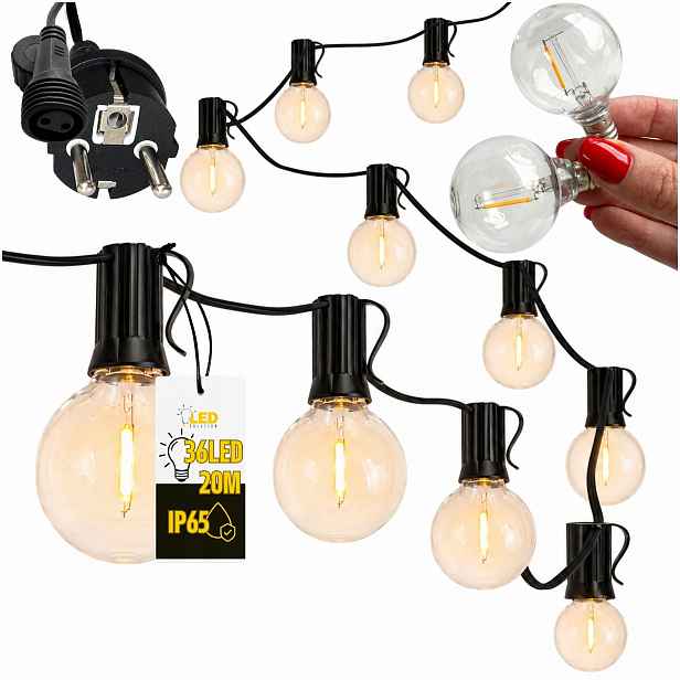 Zahradní Girlanda 20 M 36 Led Terasa Zahrada Venkovní Lampy Světelný Řetěz