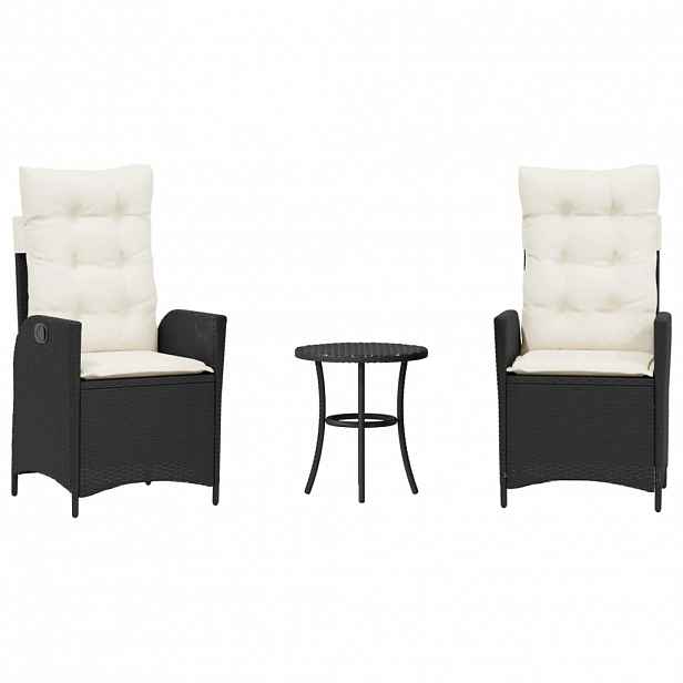 vidaXL 3dílný bistro set s poduškami černý polyratan