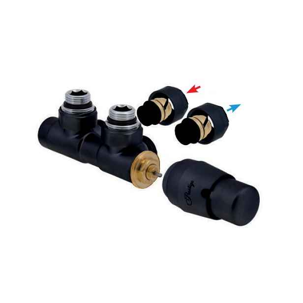 HS Twins - připojovací armatura pro středové připojení 50 mm s termostatickou hlavicí napravo; pro PEX; ALPEX 16mm - černá