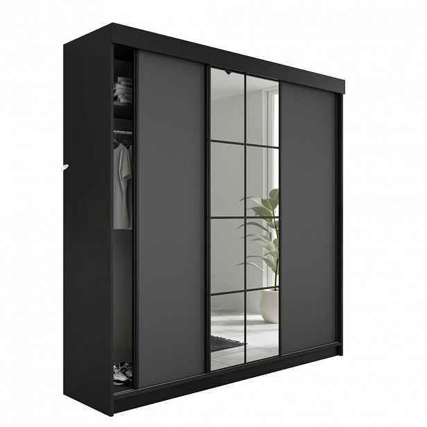 Kier Furniture POSUVNÁ ŠATNÍ SKŘÍŇ LAMARO 200x205x59cm - Černá & Grafitová