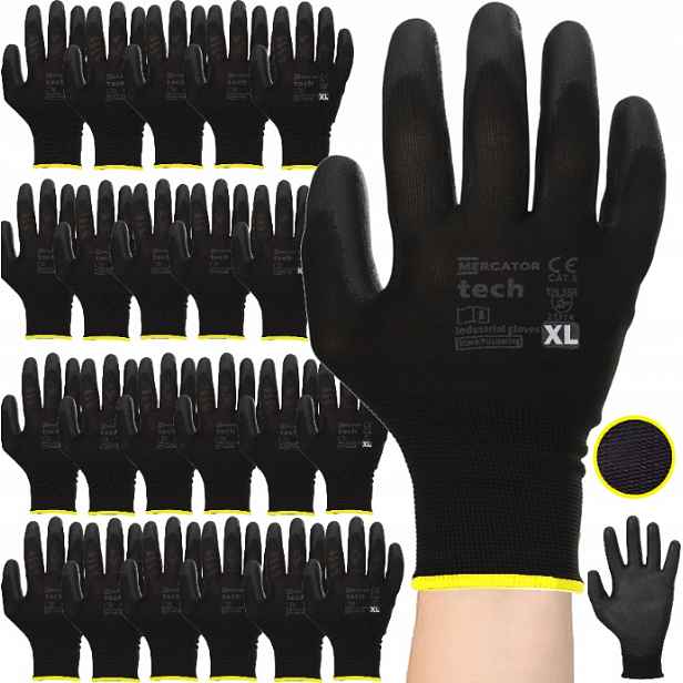 Pracovní Rukavice Mercator Tech Black+Black Pu XL 120 párů