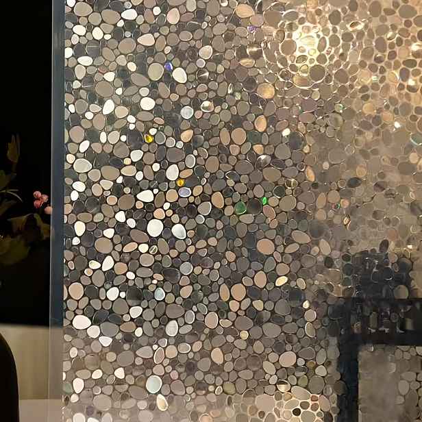 TEMU Skleněná fólie s laserovým kamenným vzorem, statická lepicí fólie na okna do koupelen, dekorativní okenní kryt pro soukromí bez lepidla, vhodná