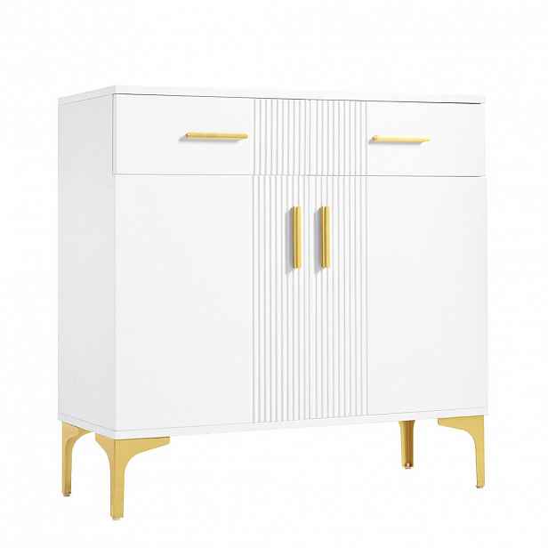 Urban Meuble SIDEBOARD 80 cm bílý se 2 dvířky, 2 zásuvkami a kovovými nožičkami pro předsíň a obývací pokoj