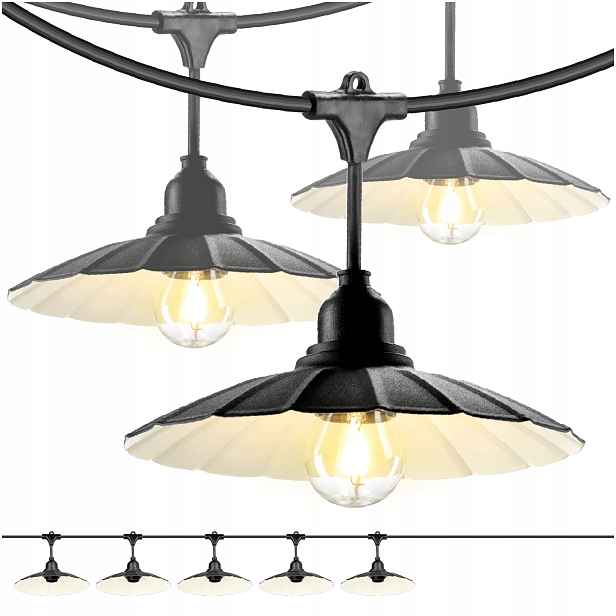 Sada loftová zahradní girlanda Crete 5 m, kabel 10 m, 5x E27 IP44 Kobi