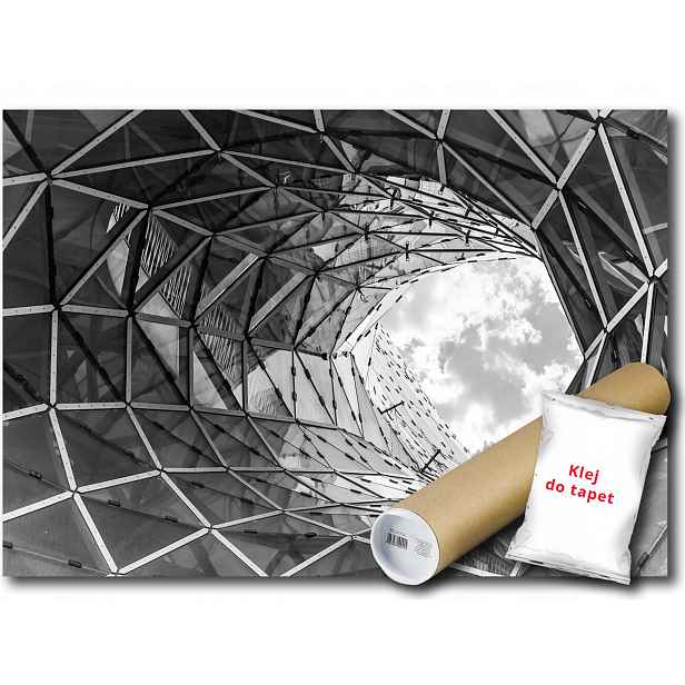 Vinylová Fototapeta Tunel Sklo Ocel Budova Nebe 3D Architektura 152x104