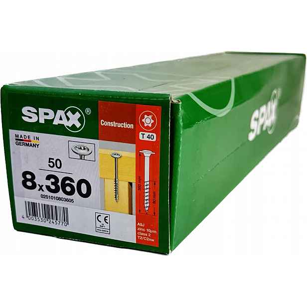 Šrouby pro dřevěné konstrukce 8x360 mm Spax Wirox Talířová hlava 50 Ks