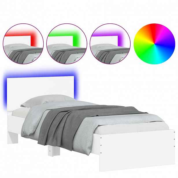vidaXL Rám postele s čelem a LED osvětlením bílý 90 x 200 cm