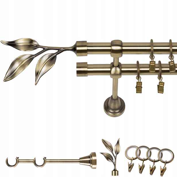 Garnýž Kovový Dvojitý 120 CM 19 MM Zlatý Antik Bawaro Kolečka Na Žabky