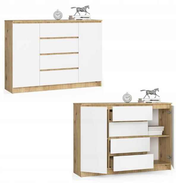 Komoda skříňka K140 2 dvířka 4 zásuvky artisan-bílá Akd