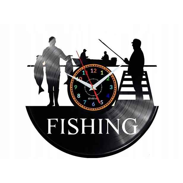 Fishing Dárek Originální dekorace do domu Hodiny z vinylové desky