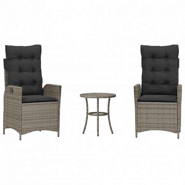 vidaXL 3dílný bistro set s poduškami šedý polyratan
