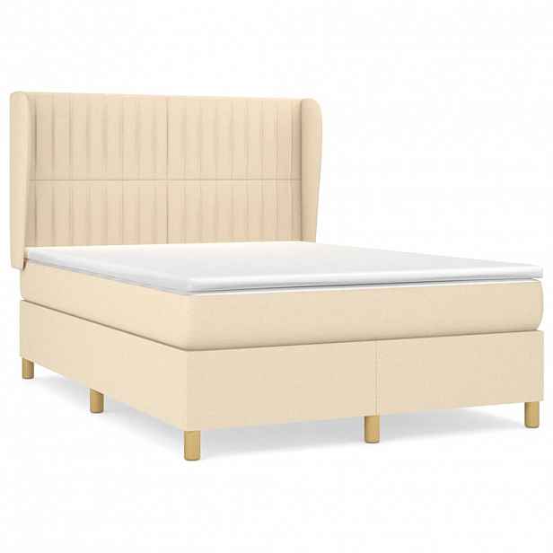 vidaXL Box spring postel s matrací krémová 140x190 cm textil