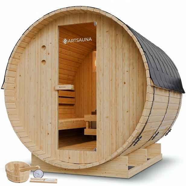 Finská sudová sauna Ø 190 cm – venkovní, z masivu, 220 cm