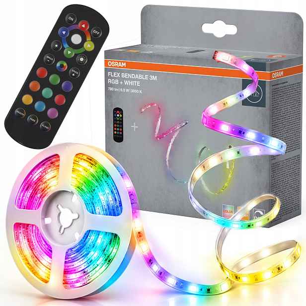 Led pásek Elastický Samolepicí pásek 6.5W Rgbw 3000K 3m Dálkový Ovladač Osram
