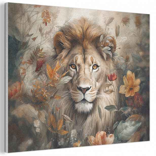 MuchoWow AKUSTICKÝ obraz Lev - Divoká zvěř - Rostliny - Příroda - Květiny 100x70 cm